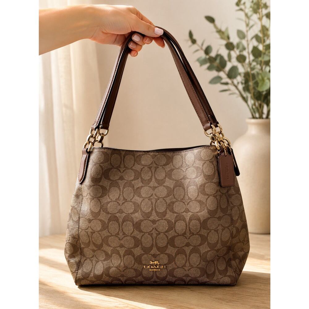 Coach F80298 Hallie Shoulder Bag In Signature Canvas Brown